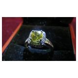 LADIES STAMPED .925 CITRINE/WH SAPPHIRE RING, SZ 6