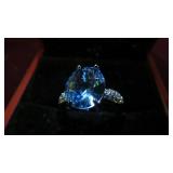 LADIES STAMPED .925 AQUAMARINE/WH SAPPHIRE RING