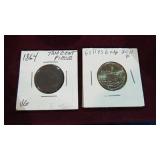 1864 2 CENT PIECE, 2011 GETTYSBURG QUARTER