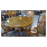 OAK PEDASTAL TABLE W/4 PRESSED BACK CHAIRS
