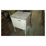 ANTIQUE METAL COOLER ON STAND/ROLLERS