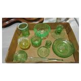 COLLECTION OF VASELINE & GREEN DEPRESSION GLASS