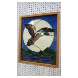 LEADED STAINED GLASS PICTURE DUCK IN FLIGHT