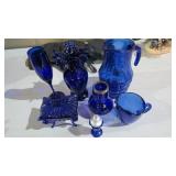 COLLECTION OF 7 COBALT BLUE GLASSWARE