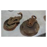 2 ANTIQUE PULLEYS WOOD & METAL