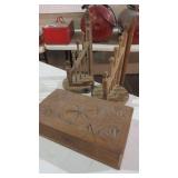 UNIQUE CARVED BOX & PAIR OF GINGERBREAD CANDLE HOL