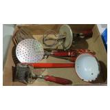 BOX VINTAGE RED HANDLE KITCHEN UTENSILS