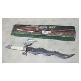 3 PC BARBECUE SET NIB & LARGE DRAGON HDL KNIFE