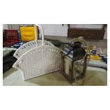 WHITE WICKER MAG. RACK, HANGING LANTERN CANDLE