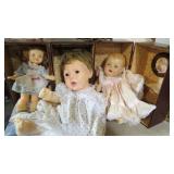 3 OLD DOLLS W/WARDROBE CASE