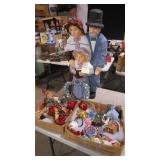 PAPER MACHE CAROLERS & 2 BOXES OF ORNAMENTS