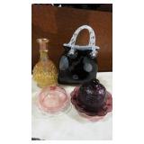 CHERRY PATTERN ART GLASS BUTTER DISHES, MISC.
