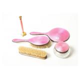 BRITISH STERLING SILVER & ENAMEL VANITY SET
