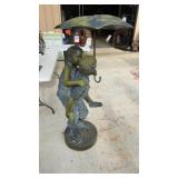 57 inch Boy and Girl with Umbrella Sculpted