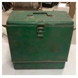 Antique Green cooler has bottom to put food in