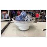 Decorative Terra Cotta and Metal Pot with Blue &