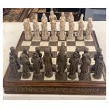 Stone and wood chess set
