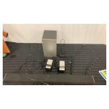Vizo soundbar speaker and two small ones and a