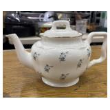 Author Wood Tea Pot. With Blue floral design and