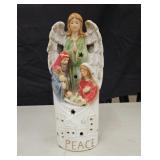 Lighted Ceramic Angel with Holy Family Scene
