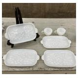 6pc Hazel-Atlas Dogwood Milk Glass, 4 Snack Plates
