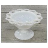 Vintage Ornate White 13" Milk Glass Pedestal Bowl