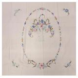 Basket of Flowers Vintage Embroidered Coverlet,