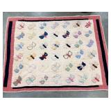 Vintage Handmade Butterfly Quilt with Pink &