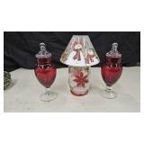 Snowman tealight candle and 2 red vases
