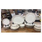 36pc Vintage China Dish Set with Floral Pink Roses