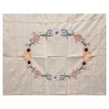 Vintage Floral Embroidered Twin Size Coverlet,