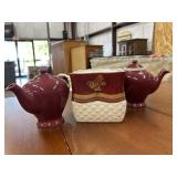 Bundle of 2 vintage burgundy ceramic teapots