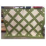 Vintage Irish Chain Handmade Quilt, Green White,