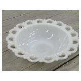 Vintage Ornate White 9.5" Milk Glass Bowl
