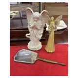 Angel Figurines and vintage Hand Mirror with