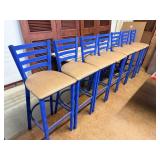7 Blue Metal Bar Stool Chairs with Tan