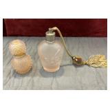 2 Vintage Pink Glass Perfume bottles.