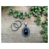 Sterling Silver Oval Onyx Gemstone Pendant and