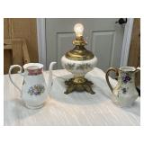 Bundle! Painted Teapot, Pitcher, & Electric Lamp