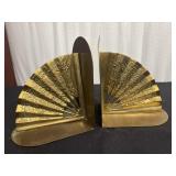Vintage Solid Brass Chinese Fan Bookends