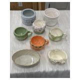 8pc Vintage Ceramic Figural Soup Mugs & Bowls