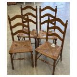 4 Ladder Back Chairs Woven Seats (Some Wear)