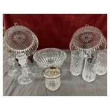 12pc. Crystal serving bowls, candlesticks, and
