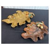 2 Ceramic Oak Leaf Plates Fall Decor