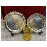 2 vintage round serving platters silver plated