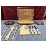 11 pc.hand-carved wooden trivet from India,