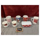 8 pc Christmas mugs,bread loaf, and an ole miss