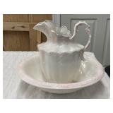 Vintage Pink Ceramic Wash Basin and Pitcher Set