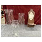 4 pc. 3 tall glass hurricane shades, and vintage