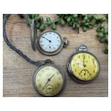 3 Vintage Pocket Watches, Ingraham, Caravelle,